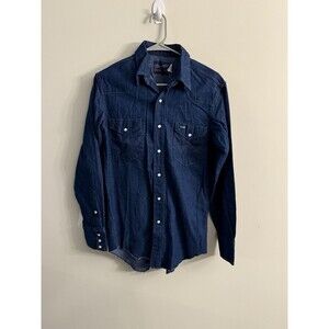 Wrangler Mens Extra Long Tails Denim Shirt Size 15-33 Pearl Snap Made‎ In USA